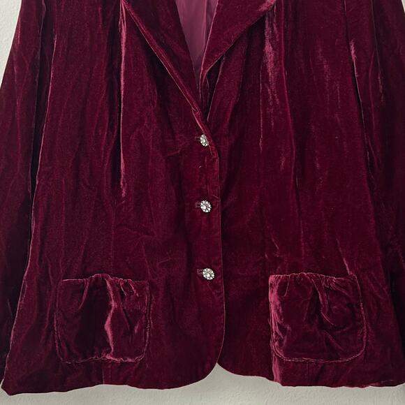Vintage Axcess Crushed velvet blazer rhinestone buttons velour party burgundy L - Picture 5 of 12